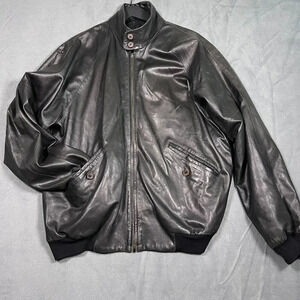 Sulka Mens Black Leather Bomber Jacket XL